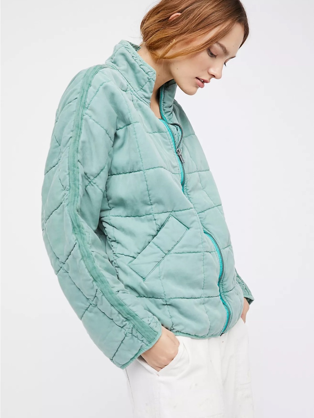 Free People Quilted dolman Mint Green Zip Puffer Jacket sz S